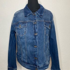🆕 Torrid Women's Trucker HDDN Desert Medium Wash Denim Blue Jean Jacket Size 1